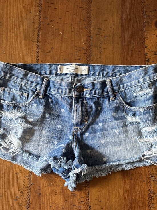 Abercrombie & Fitch Pants - Abercrombie Fitch Denim Shorts W30 Heart Pattern Very Short Low Rise Y2K